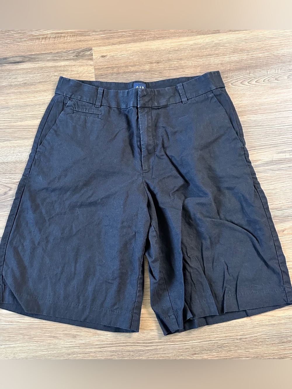 GAP 365 Linen Blend Black Flat Front Short Women 8 Tall 11” Loose Coastal Preppy